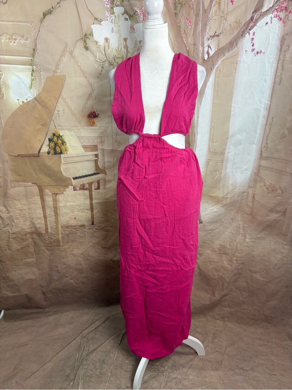 NEW Mara Hoffman Laila Vibrant Gauze Pink Halter Cutout - Picture 3 of 11